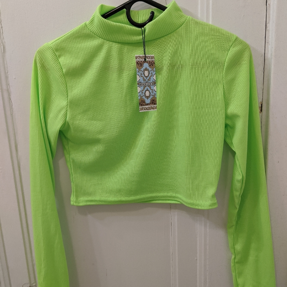 NWT Neon Ribbed Long-Sleeve Crop Top